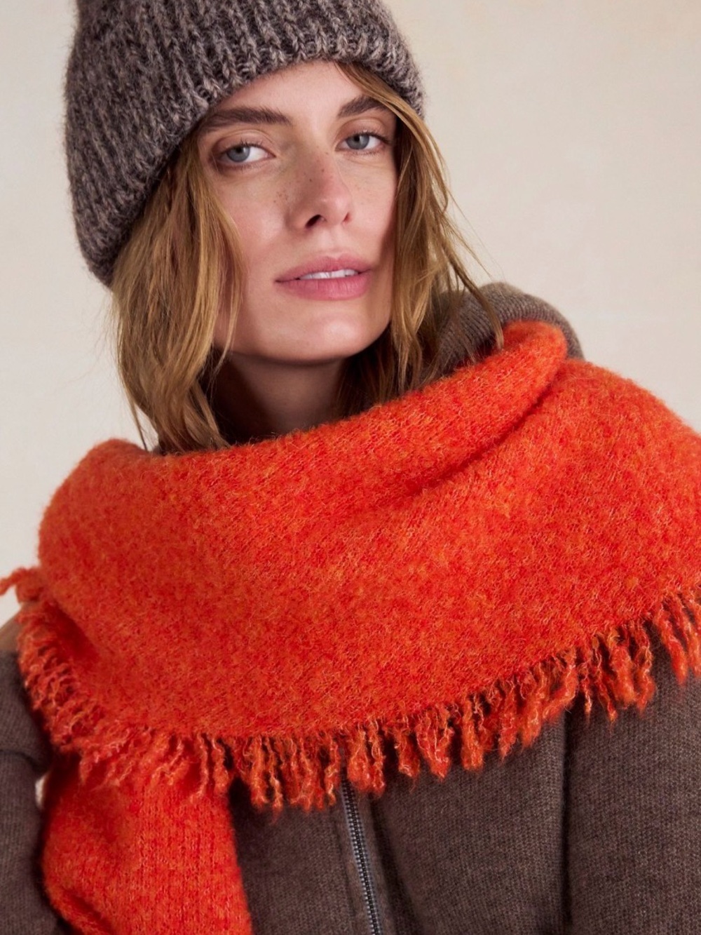 Free People ForeverTribeca Fringe Shawl. Electric Orange. - Picture 6 of 11